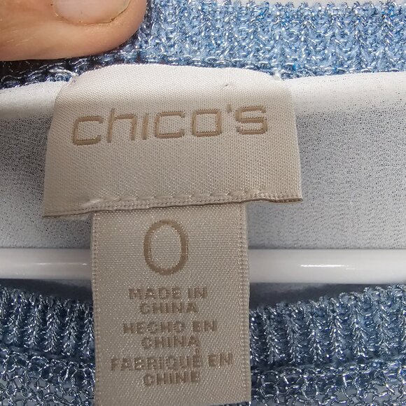 Chico's Blouse Mesh Blue Metallic Layered Glam Knit S - Picture 7 of 10